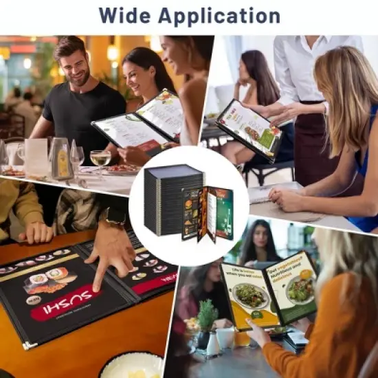 WeChef 30 Pack Menu Covers 8.5 x 11" Book Style Menu Holders 4 Pages 8 Views Restaurant Bar Black image {7}