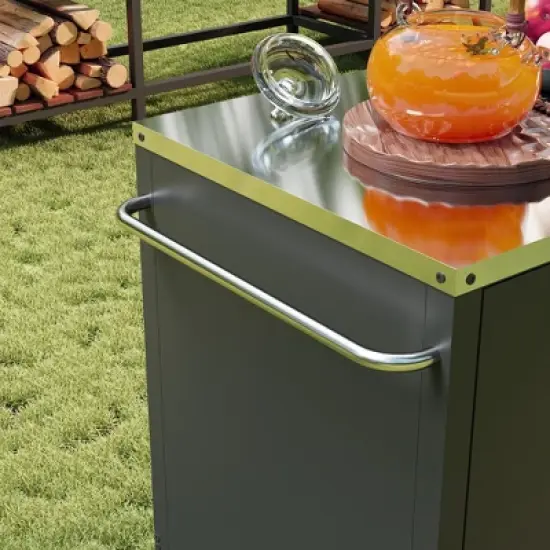 FUFU&GAGA Outdoor Serving Carts Grill Prep Station Lockable Wheels Stainless Steel Outdoor Kitchen BBQ Grill Table Bar Cart image {9}