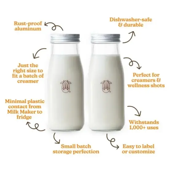 Almond Cow Glass Milk Bottles - (Set of 2) image {7}