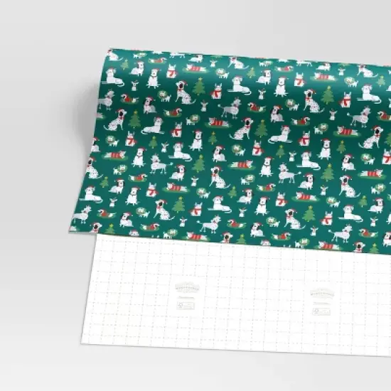 30" 50 sq ft Christmas Roll Wrap Illustrated Dogs on Green - Wondershop&trade; image {2}