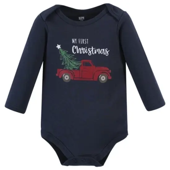Hudson Baby Infant Boy Cotton Long-Sleeve Bodysuits, Boy Holiday Village image {3}