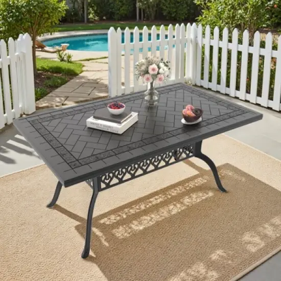 59.06&rdquo;L 35.43&rdquo; W Cast Aluminum Patio Dining Rectangle Table image {8}