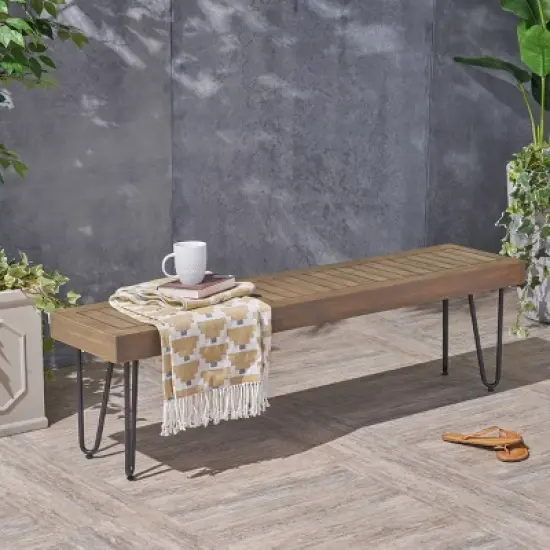 Jane Wood/Metal Patio Industrial Bench - Gray - Christopher Knight Home image {1}