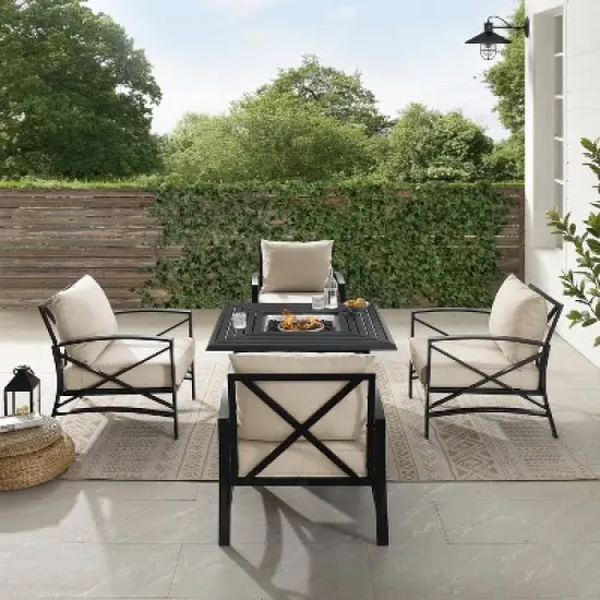 Kaplan 5pc Outdoor Conversation Set with Dante Fire Table & 4 Arm Chairs - Oatmeal - Crosley image {4}