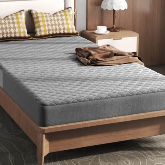 Costway Twin/Queen/King Size Mattress Protector with Deep Pocket Sponge Padding Anti-slip Bottom Gray image {1}