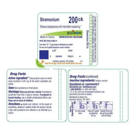Stramonium 200CK by Boiron Homeopathic Single Medicine For Stress & Sleep  -  80 Pellet image {1}