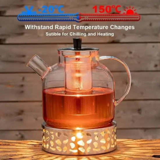 Itopfox Glass Teapot with Removable Infuser, Stovetop Safe Large Tea Pot for Blooming & Loose Leaf, Hand Crafted Kettle with Stainless Steel Strainer image {4}