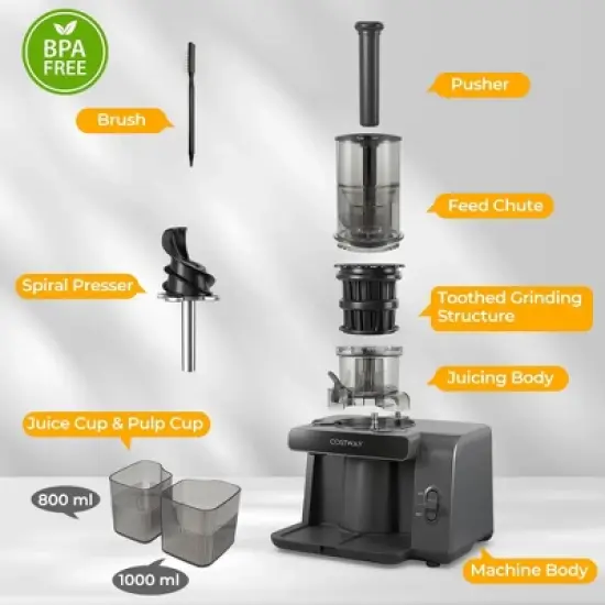 Costway Cold Press Juicer Machine Professional Slow Masticating Juicer with Reverse Button image {4}
