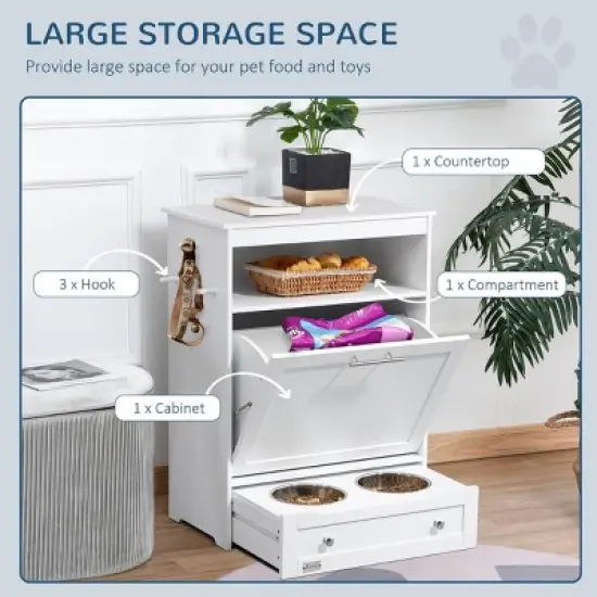 INFURNIC Pet Bowl Feeder Station with Storage Cabinet Raised Bowls Hanger for Pet Supplies and Food, White, 24"*14"*32.25" image {2}