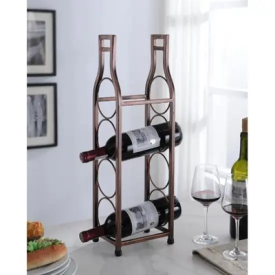 Kings Brand Furniture - Countertop Tabletop Wine Rack, Wine Bottle Storage Holder for Home Kitchen & Bar - Brushed Copper - No Assembly Required image {3}