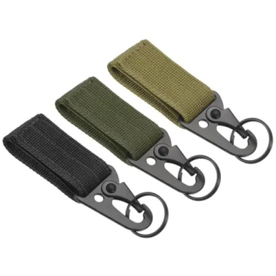 Unique Bargains Belt Keeper Key Ring Set Nylon Webbing Strap Hanging Gear Buckle Black Green Khaki 3Pcs image {6}