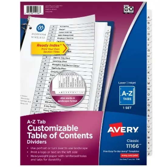 Avery Extra-Wide Dividers, 26 Tabs, Ready Index (11166) image {8}