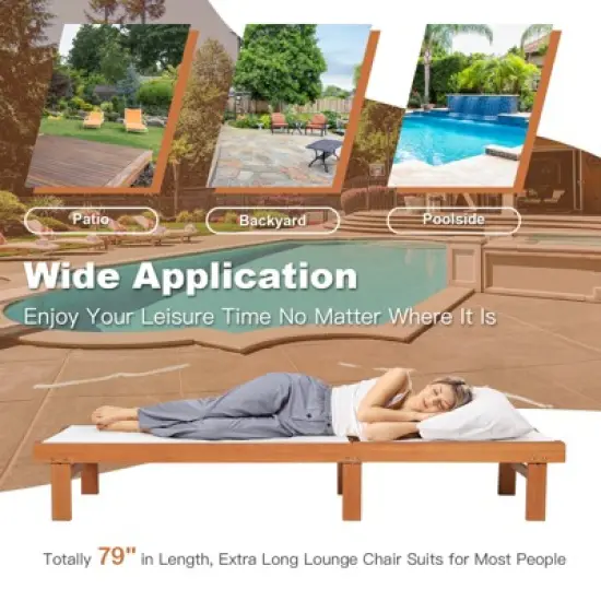 Costway 2PC Patio Lounge Chair Chaise Solid Wood Back Adjustable Recliner Deck Furniture image {5}