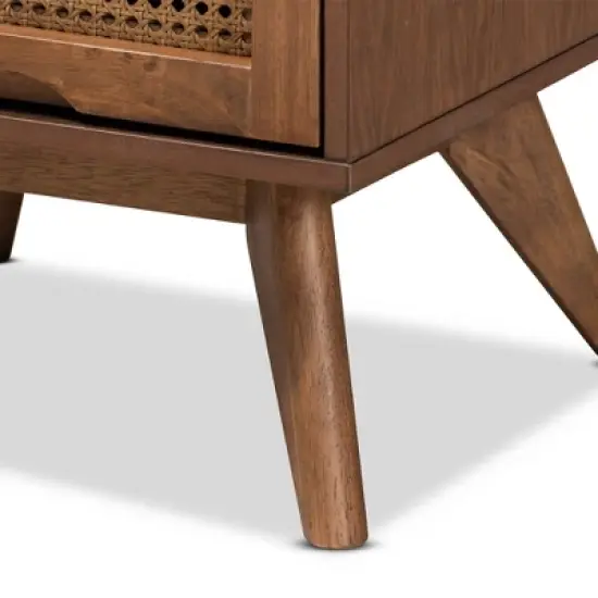 Barrett Wood and Synthetic Rattan 2 Drawer Nightstand Walnut Brown - Baxton Studio image {5}