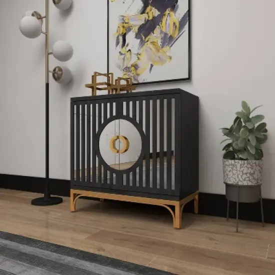 Art Deco Contemporary Mirrored Wood Cabinet Black - Olivia & May image {10}