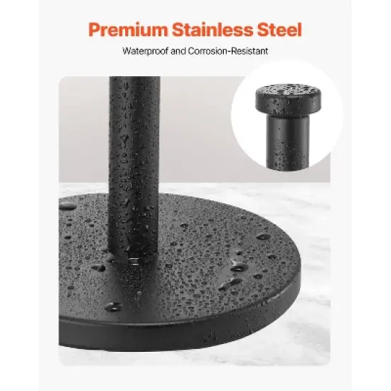 VEVOR Paper Towel Holder Countertop, Stainless Steel Kitchen Paper Towel Stand with Weighted Base and Suction Cups, Black image {6}
