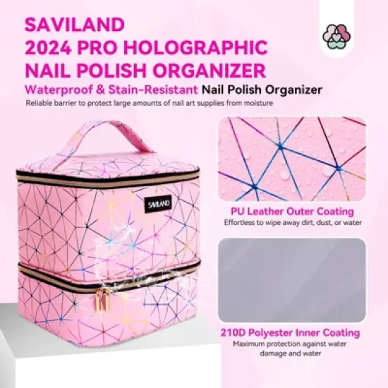 Saviland Studio-Compact Polish Organizer: PU Leather Case w/ Modular Compartments - Holds 30 Bottles & Nail Lamp Mobile Storage System. image {4}