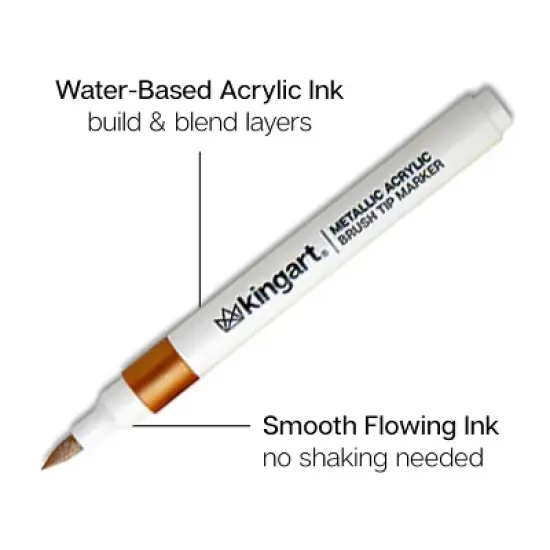 KINGART Acrylic Brush Tip Markers, 24 Metallic Colors image {2}