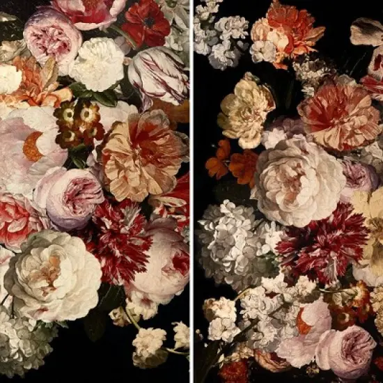 71" Double Sided Vintage Flowers Canvas Room Divider - Oriental Furniture image {3}