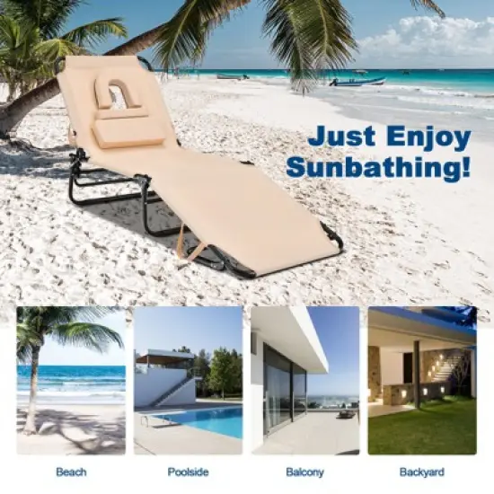 Tangkula Outdoor Folding Beach Chaise Lounge Chair Adjustable Camping Recliner image {3}