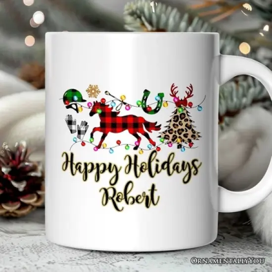 Horse Buffalo Plaid Christmas Mug, Equestrian Gift (Non-Custom Only)| OrnamentallyYou image {4}