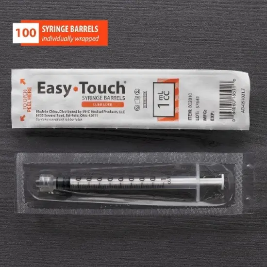 Easy Touch Luer Lock Syringe Barrel 3mL, 100 Ct image {2}