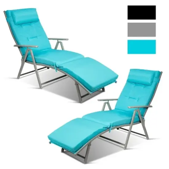 Costway 2PCS  Outdoor Folding Chaise Lounge Chair w/Cushion Turquoise image {2}