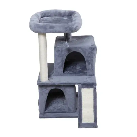DOMETOUR Double-layer Cat Tree with Cat House and Ladder Light Gray image {7}