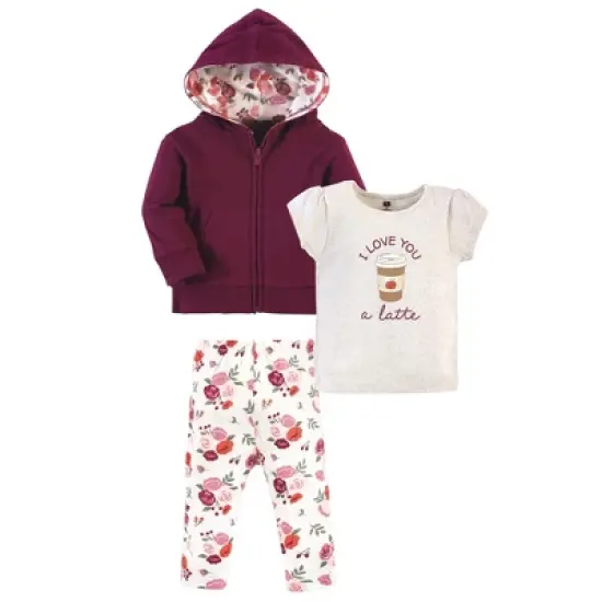 Hudson Baby Infant and Toddler Girl Cotton Hoodie, Bodysuit or Tee Top and Pant Set, Fall Floral Toddler image {2}