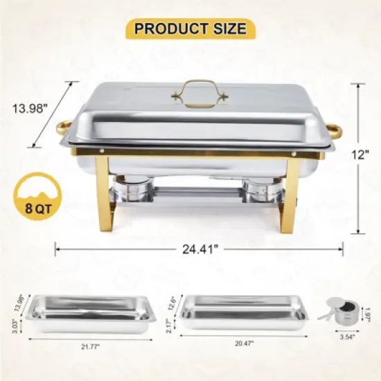Chafing Dishes for Buffet ,8 Qt Stainless Steel Chafers and Buffet Warmers Sets With Lid, Rectangle Serving Food Warmer Catering Supplies Buffet image {4}