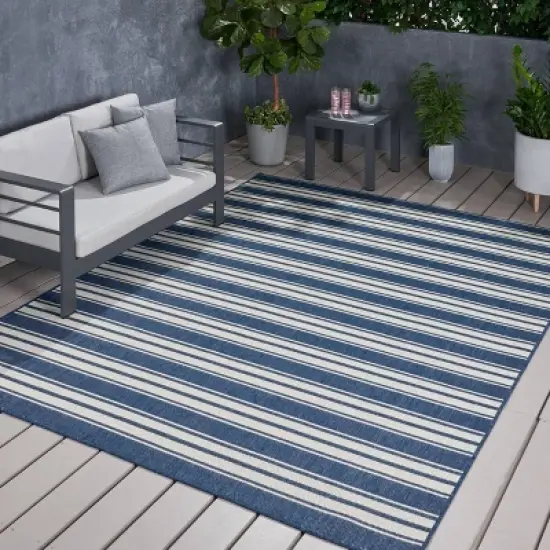 7'10" x 10' Nador Outdoor Rug Blue/Ivory - Christopher Knight Home image {2}