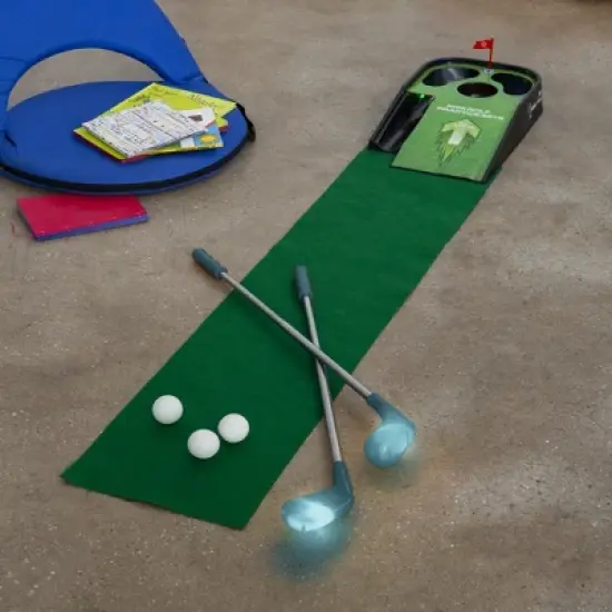 HearthSong Light-Up Indoor Kids' Golf Putting Game with Two Light-Up Putters and Three Golf Balls image {7}