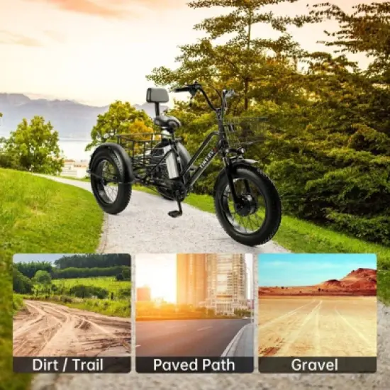 Topteng Electric Trike, 3 Wheel Bicycle with 4.0 Fat Tire image {3}