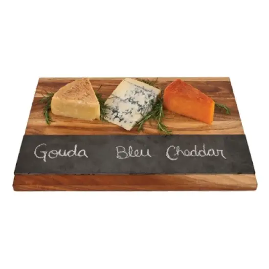 Twine Rustic Farmhouse Wood with Slate Cheese Board, Chalk Set, Acacia Wood and Natural Slate Cutting Board, Soapstone Chalk, Gourmet Gift Set, Brown image {10}