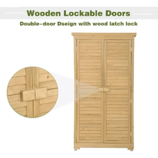 Wooden Garden Shed, 3-Tier Patio Storage Cabinet with Shelves, Outdoor Organizer, Fir Wood Wooden Lockers with Fir Wood for Indoor Outdoor image {2}