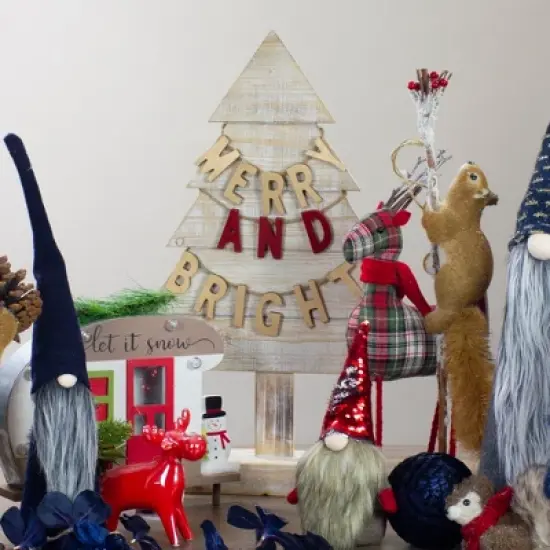 Northlight Wooden Tree "Merry and Bright" Christmas Decoration - 23" - Gold and Red image {1}