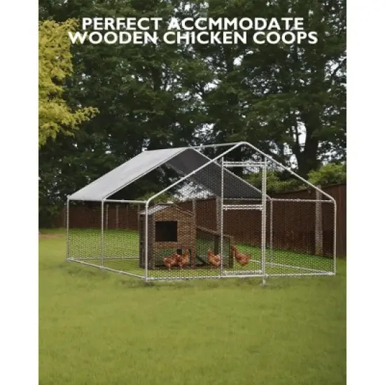 GustoWave Large Metal Chicken Coop, Chicken Run, Outdoor Walk in Poultry Cage with Anti-UV Cover and Waterproof, Silver image {5}