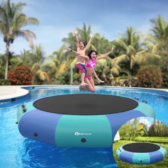 Costway 10FT Inflatable Water Bouncer Splash Padded Water Trampoline Blue\Yellow image {1}