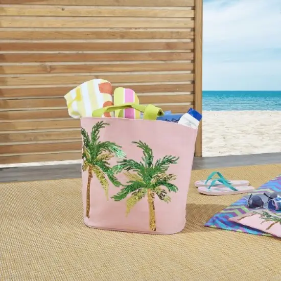 Mina Victory Palm Trees Blush Beach Tote Bag image {3}