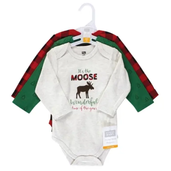 Hudson Baby Unisex Baby Cotton Long-Sleeve Bodysuits, Moose Wonderful Time image {1}