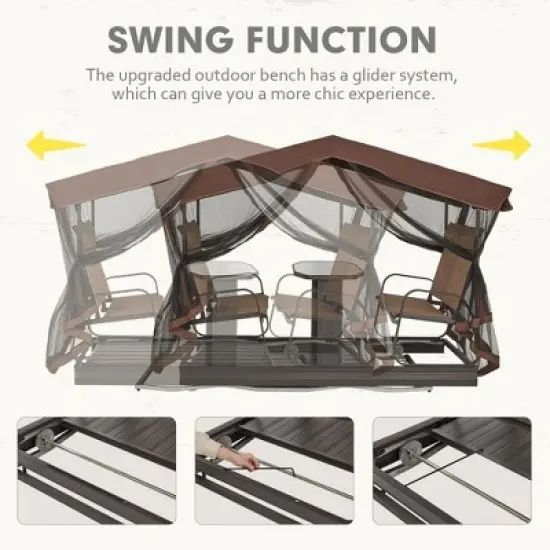 Erommy 4-Seat Patio Swing Chair Outdoor Glider Benches, Aluminum Frame, Canopy with Netting, Porch Glider Chair image {5}