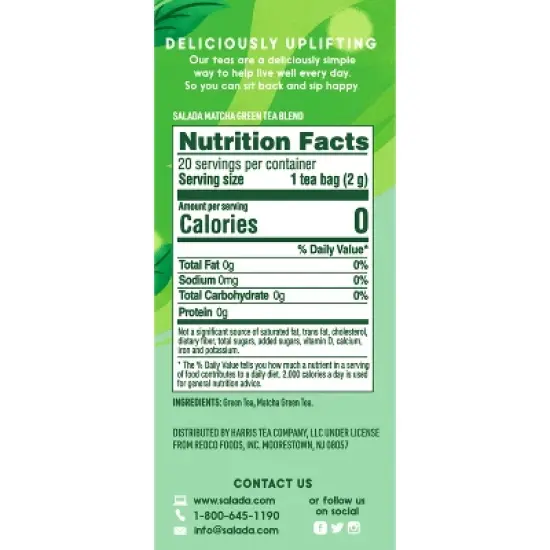 Salada Matcha Green Tea Blend with 20 Individually Wrapped Tea Bags Per Box (Pack of 6) image {2}