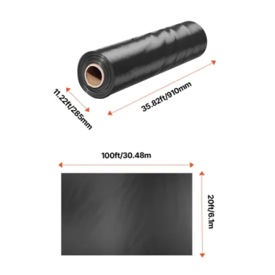 VEVOR 10 Mil Plastic Sheeting Heavy Duty 20' x 100', Thick Plastic Sheeting Roll, Plastic Drop Cloth Painters Tarp, Polyethylene Covering, Black image {7}
