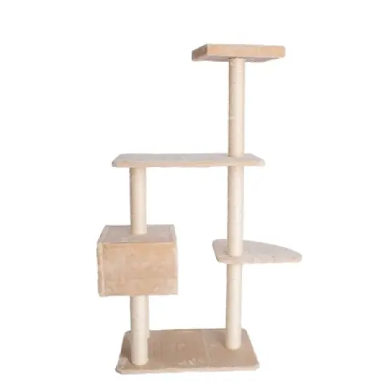 GleePet GP78560321 57-Inch Real Wood Cat Tree In Beige With Playhouse And Perch image {7}