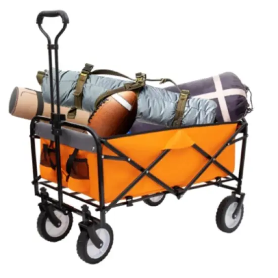 FURNIinspire Outdoor Serving Carts Collapsible Foldable Wagon Cart with Strapping System Beach Wagon Utility Cart, Orange, 35.04"*21.65"*38.98" image {3}