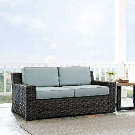 Beaufort Outdoor Wicker Loveseat - Mist - Crosley image {1}