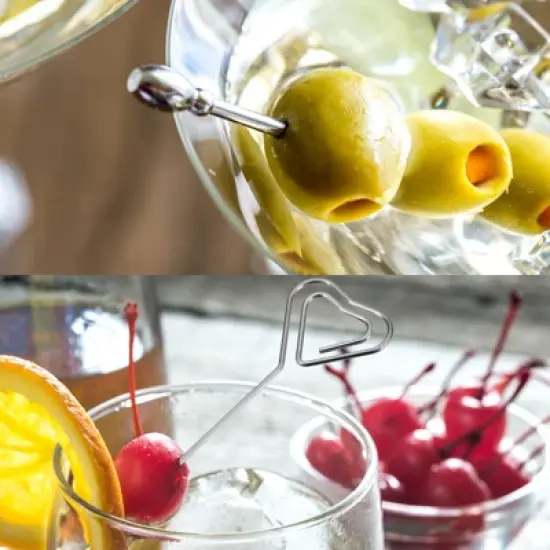 Unique Bargains Reusable Drink Appetizer Stainless Steel Heart Head Cocktail Picks 5" 9 Pcs image {3}