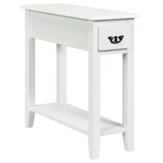 Tangkula White 2 Tier Narrow Nightstand End Bedside Sofa Side Table With Drawer And Shelf image {5}