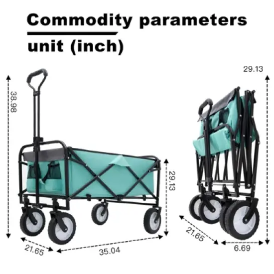 DSVIMOY Collapsible Foldable Wagon Cart, Wagon Grocery Cart for Camping Shopping Sports, Green, 35.04"*21.65"*38.98" image {2}