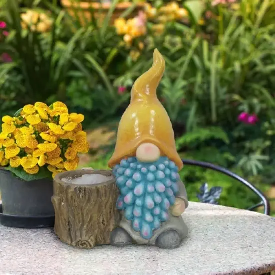 Alpine Corporation Gnome with Yellow Hat Indoor Outdoor Novelty Planter 7"x12"x26": Cement, Freestanding, No Assembly Required image {2}